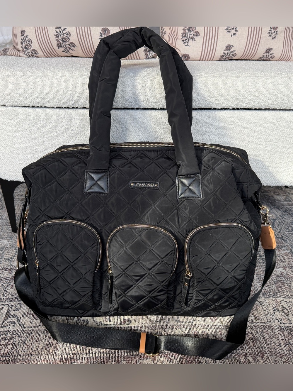 Joan & David Black Quilted Travel Duffel Weekender Bag